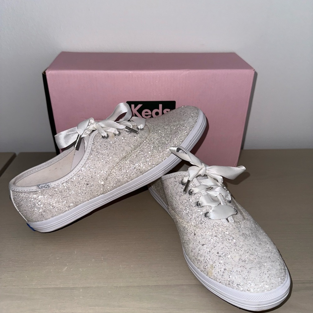 Keds X Kate Spade Champion Bridal Glitter Lace-Up Shoes Size 7